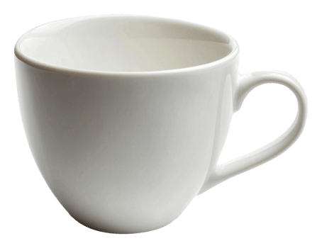 Simple white ceramic cup on a plain background, cut out - stock . png