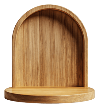 Arch wooden display shelf, natural finish, cut out - stock . png