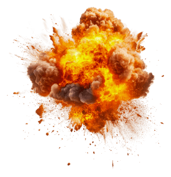 Large explosion cloud with smoke and fire effects, cut out - stock . png