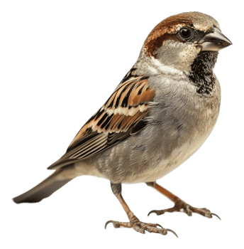 A close-up of a sparrow perched on a branch, cut out - stock . png