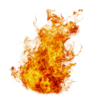 Bright orange flame dances in the night air, cut out - stock . png