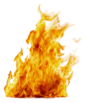 Bright flames dancing against a white background, cut out - stock . png