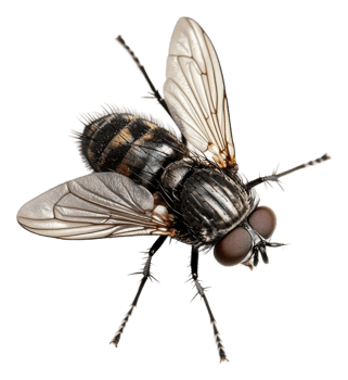Close-up of a fly resting on a white surface, cut out - stock . png