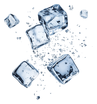Ice cubes splashing in water, cut out - stock . png