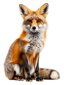 Fox poised on a white backdrop, cut out - stock . png