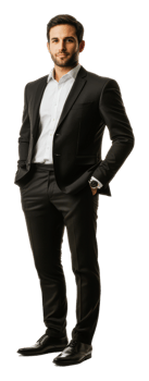 A man in a suit standing with his hands in his pockets png