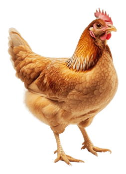 Brown hen on white farm background, cut out - stock . png