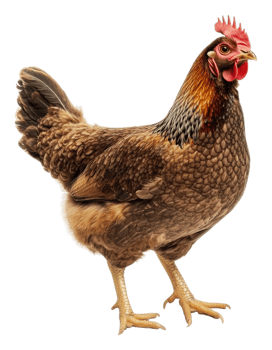 Brown hen standing proudly on a white background, cut out - stock . png