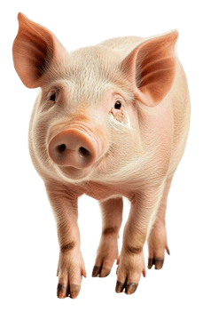 Playful piglet standing in a bright setting, cut out - stock . png