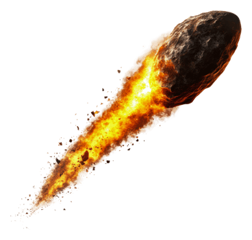 Fiery meteor streaking through the night sky, cut out - stock . png