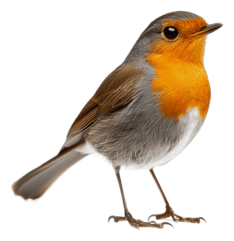 Spring robin perched in bright colors, cut out - stock . png