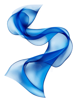 Blue fabric flows gracefully in the air, cut out - stock . png