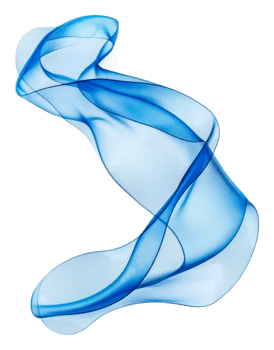 Elegant blue ribbons flowing gracefully in the air, cut out - stock . png