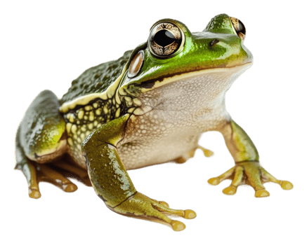 A green frog perched on a rock in natural habitat, cut out - stock . png