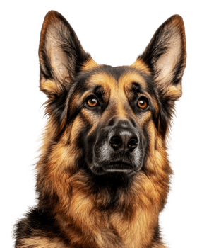 German Shepherd portrait on white, cut out - stock . png