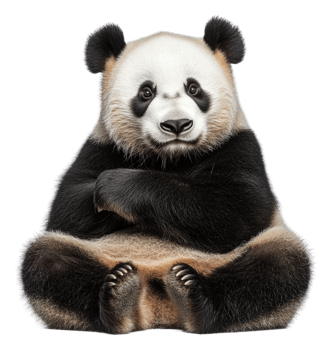 Calm panda sitting with crossed paws indoors, cut out - stock . png