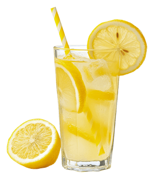 Refreshing lemon beverage served in a tall glass, cut out - stock . png