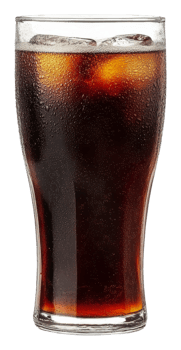 A glass of cola with ice on a black background png