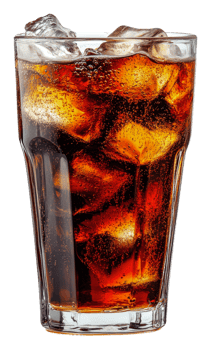 Refreshing soft drink with ice cubes in a glass, cut out - stock . png