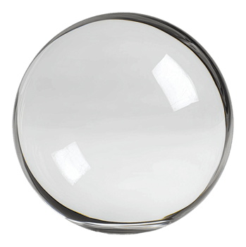 Clear glass sphere resting on a smooth surface, cut out - stock . png