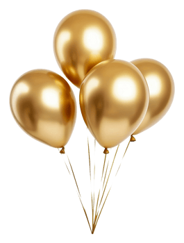Golden balloons tied for a celebration, cut out - stock . png