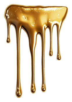 Golden liquid dripping on a white background, cut out - stock . png