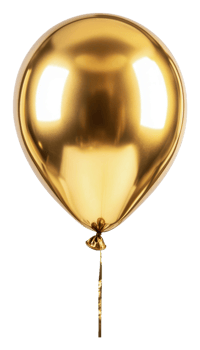 Golden balloon floating on plain backdrop, cut out - stock . png