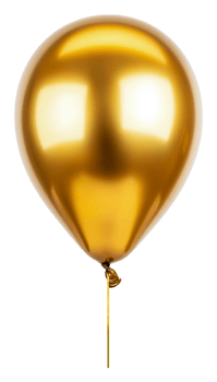 Golden balloon on a stick for celebration, cut out - stock . png