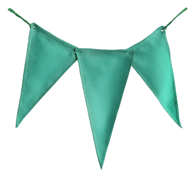 Decorative green triangular pennants for events, cut out - stock . png