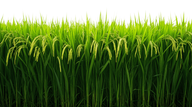 Lush green rice plants growing in a sunny field, cut out - stock . png