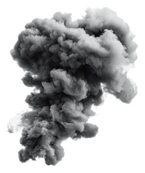 Thick black smoke rises from explosion, cut out - stock . png