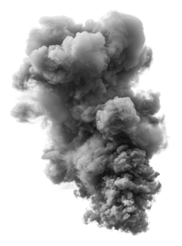 Dense black smoke billowing from a fire at night, cut out - stock . png