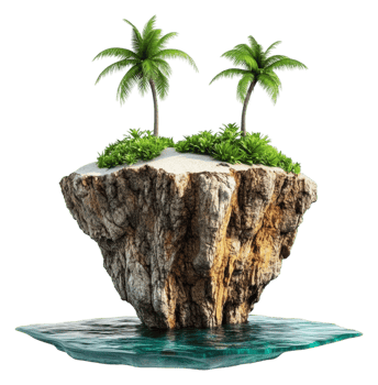 Palm tree island with lush greenery, cut out - stock . png