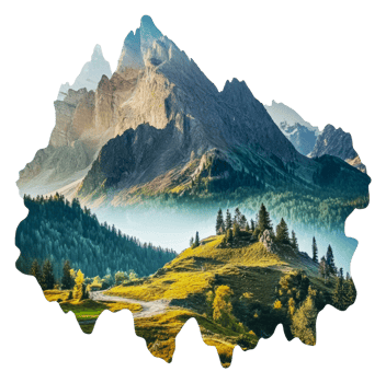 Stunning peaks and green valleys, cut out - stock . png