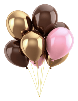 Festive indoor atmosphere with balloons, cut out - stock . png