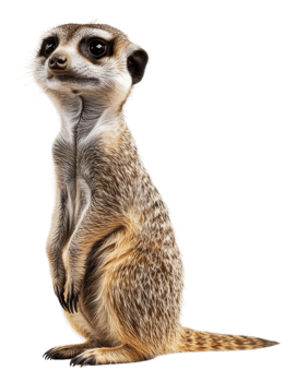 A curious meerkat standing upright in the desert, cut out - stock . png