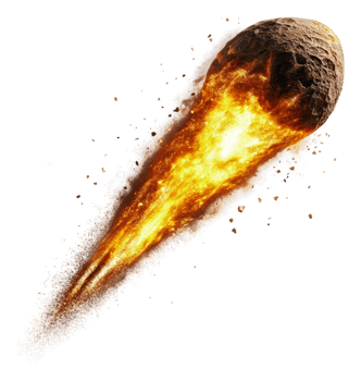 Fiery meteor streaks at dusk, cut out - stock . png