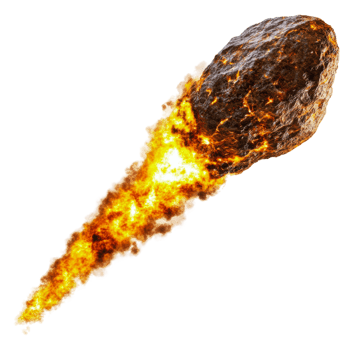 A meteor streaking through the night sky in flames, cut out - stock . png