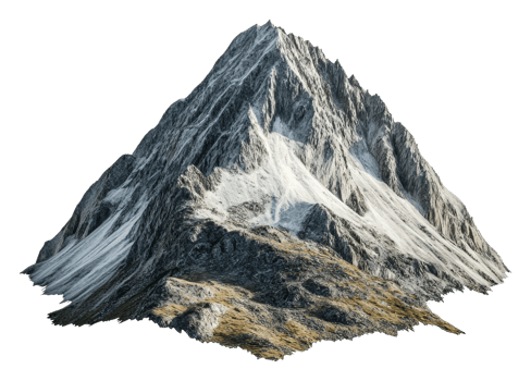 Snow-capped mountain peak in an alpine landscape, cut out - stock . png