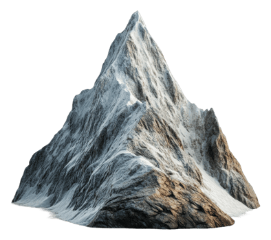 Majestic mountain peak covered in snow at sunrise, cut out - stock . png