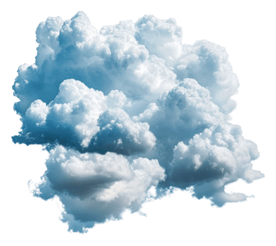 Fluffy cumulus clouds floating in a blue sky, cut out - stock . png
