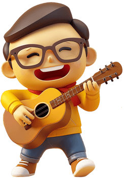 A cartoon boy with glasses playing the guitar png
