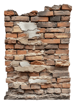 Weathered, textured brick wall, cut out - stock . png