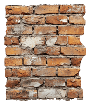 A worn brick wall showcasing texture and age, cut out - stock . png