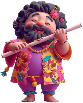 A cartoon man with a long beard and a flute png