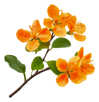 Orange blossoms on a branch during spring season, cut out - stock . png