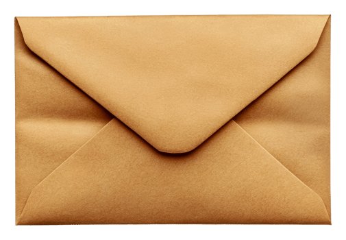 Mail-ready brown envelope on plain bg, cut out - stock . png