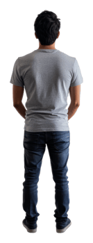Man standing in grey t-shirt and jeans in studio, cut out - stock . png