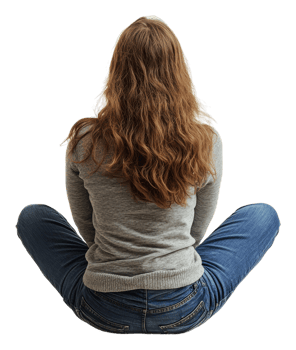 Woman sitting cross-legged on the floor at home, cut out - stock . png