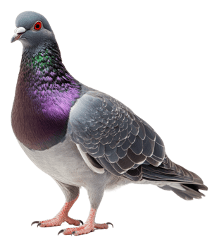 Colorful pigeon standing on a white background, cut out - stock . png